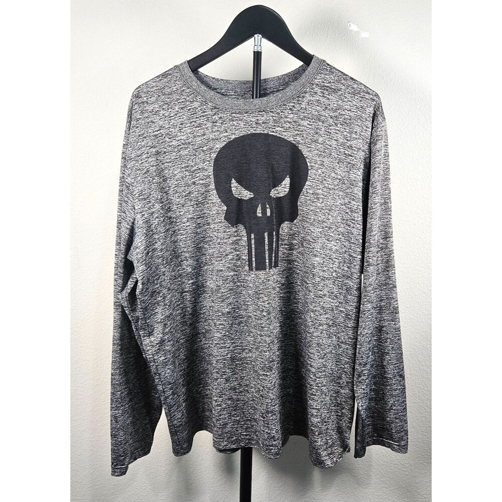 Marvel Punisher Skull Long Sleeve Performance Shirt Gray Heather Mens XL